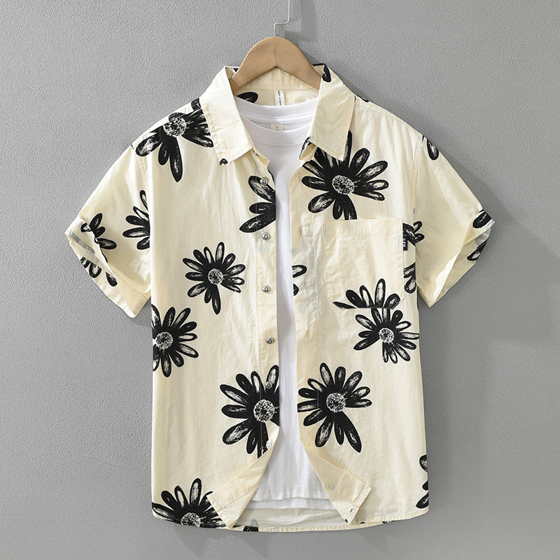 Men’s Japanese Trend Printed Short Sleeve Shirt – Casual Streetwear Top (8286)