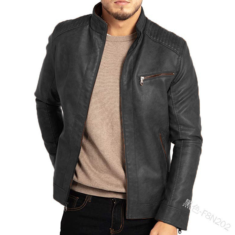 Men’s Punk Motorcycle Leather Jacket – Stand Collar Biker Outerwear