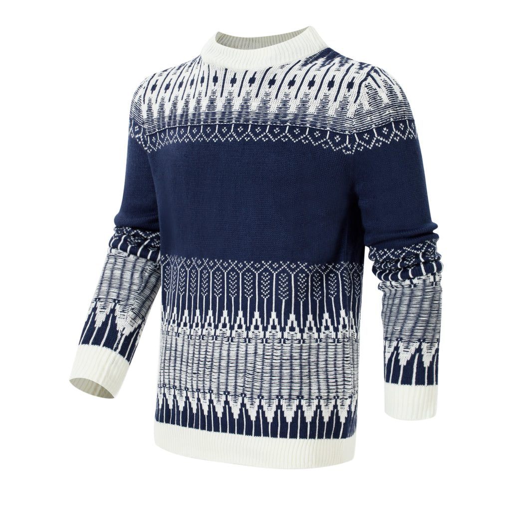 Men’s Patterned Knit Sweater – Long Sleeve Crew Neck Winter Pullover