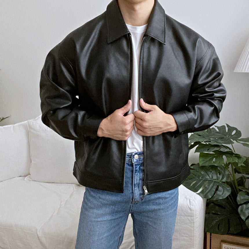 Men’s Leather Baseball Jacket – Casual Motorcycle Style Bomber Outerwear