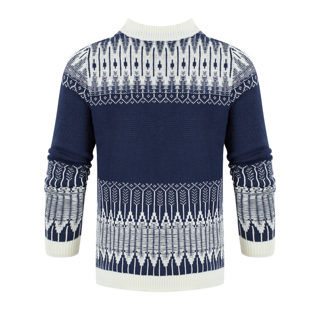 Men’s Patterned Knit Sweater – Long Sleeve Crew Neck Winter Pullover