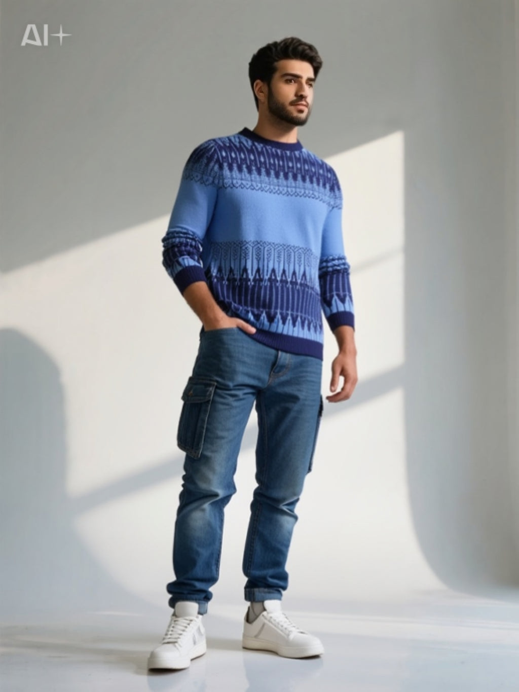 Men’s Patterned Knit Sweater – Long Sleeve Crew Neck Winter Pullover