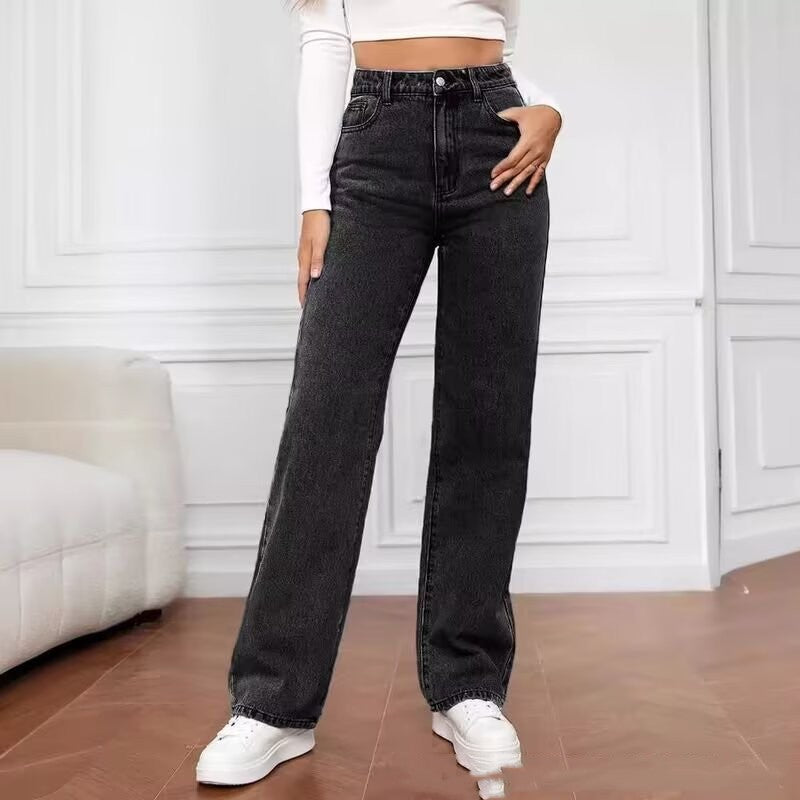 Women’s High-Waist Straight-Leg Jeans – Sweet & Spicy Casual Denim Pants