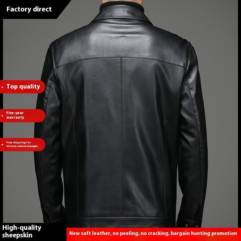 Men’s Thin Fleece-Lined Leather Jacket – Soft Warm Casual Jacket for Dad