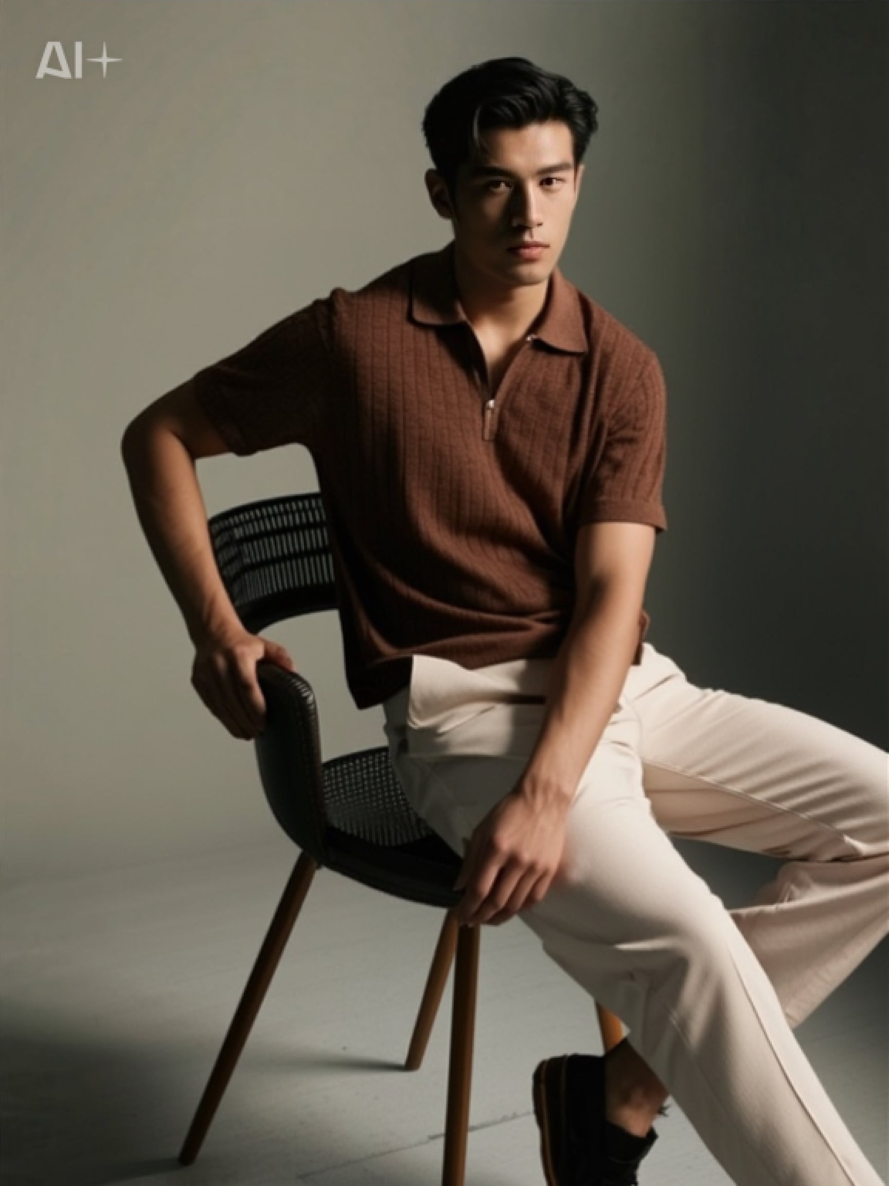 Men’s Linen Blend Short Sleeve Shirt – Lapel Collar Zipper Striped Top