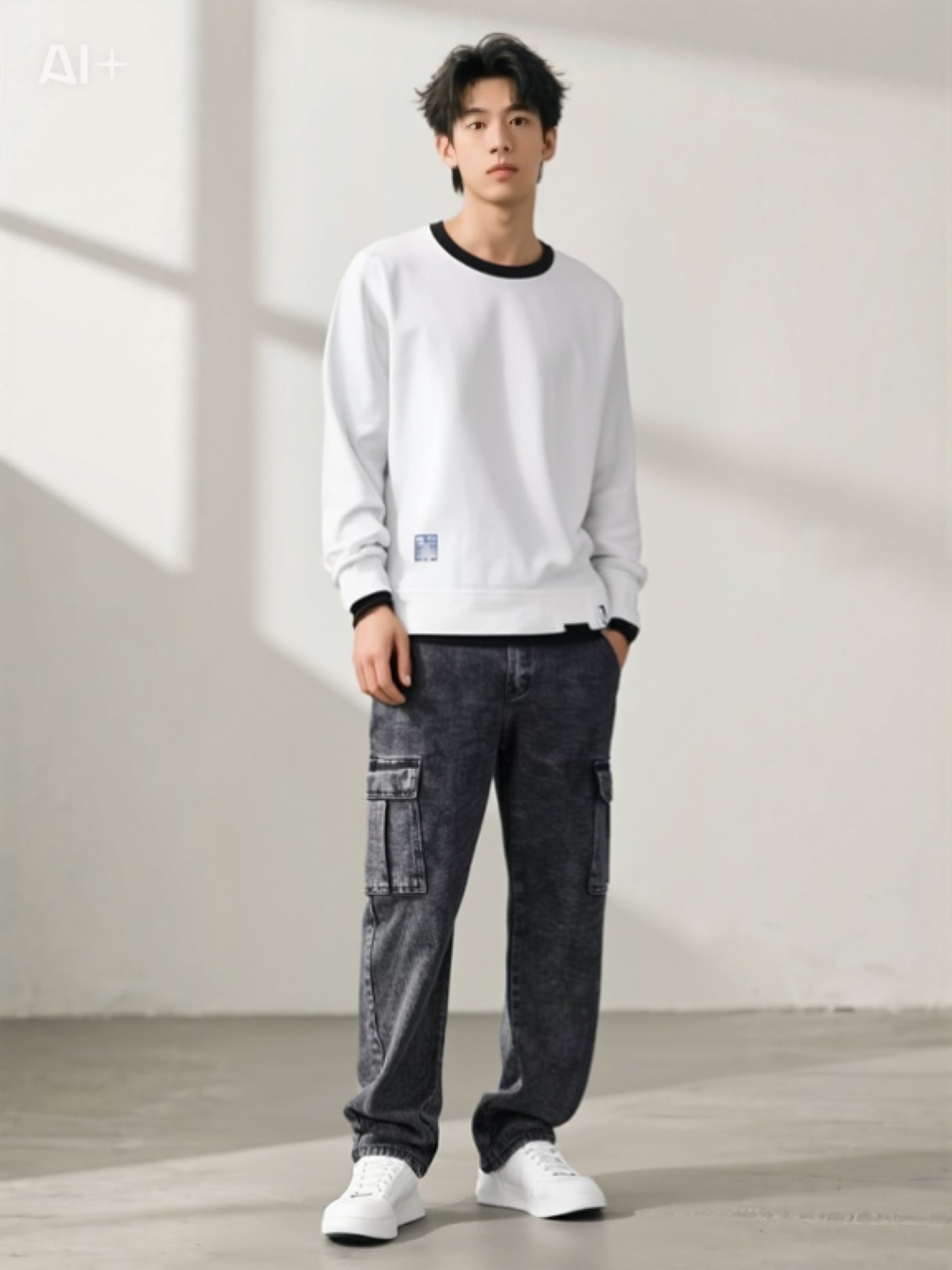 Men’s Grey Denim Cargo Pants – Relaxed Fit Streetwear Utility Trousers