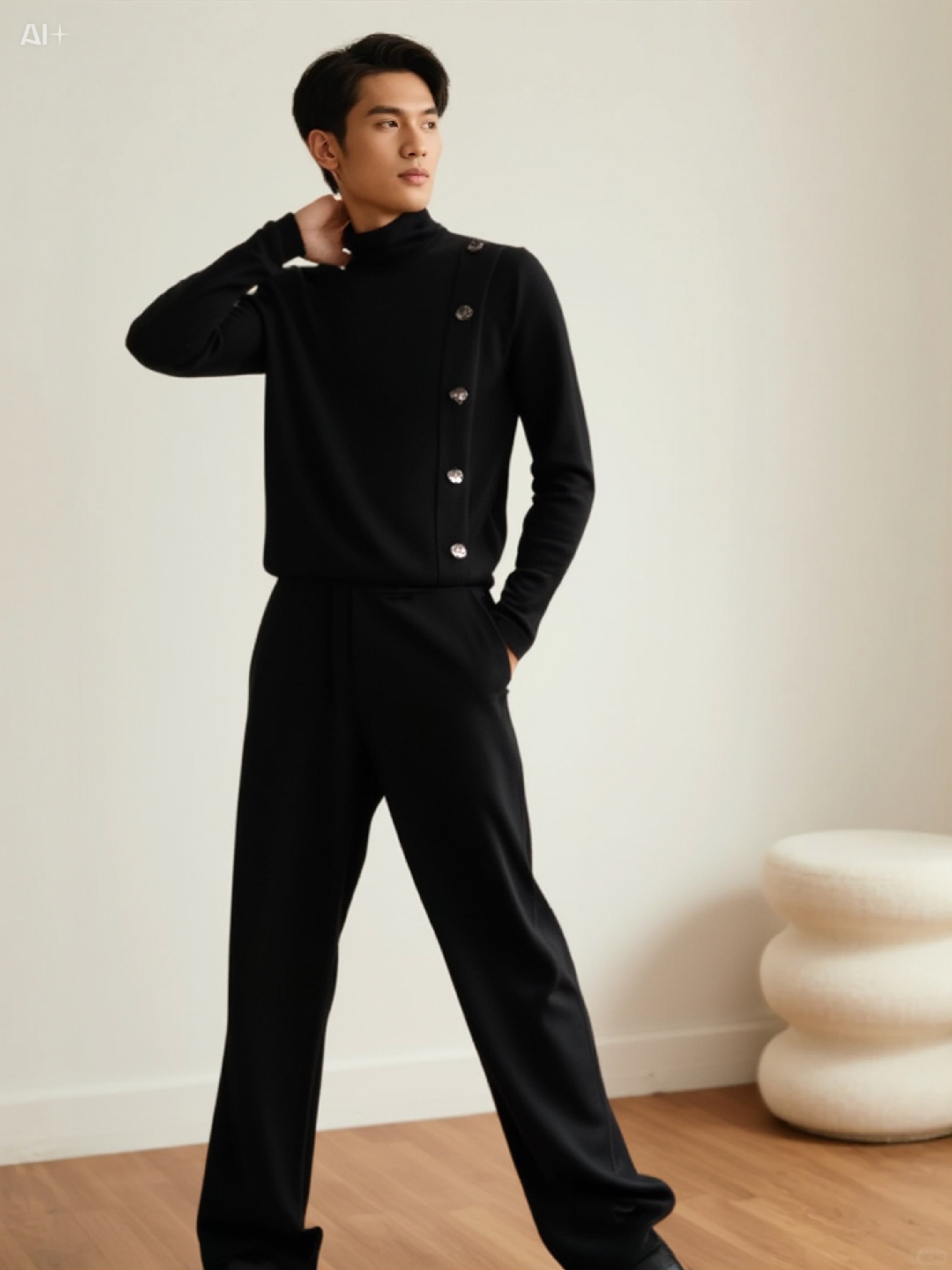 Men’s Slim Fit Turtleneck Sweater with Button Detail – Long Sleeve Knit Pullover