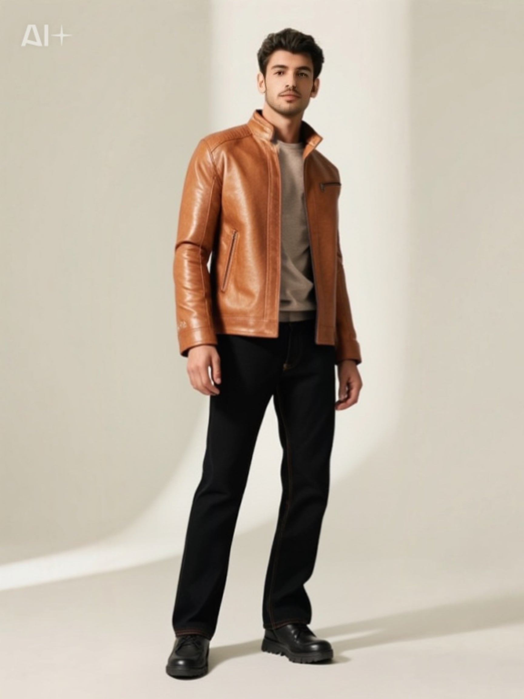 Men’s Punk Motorcycle Leather Jacket – Stand Collar Biker Outerwear