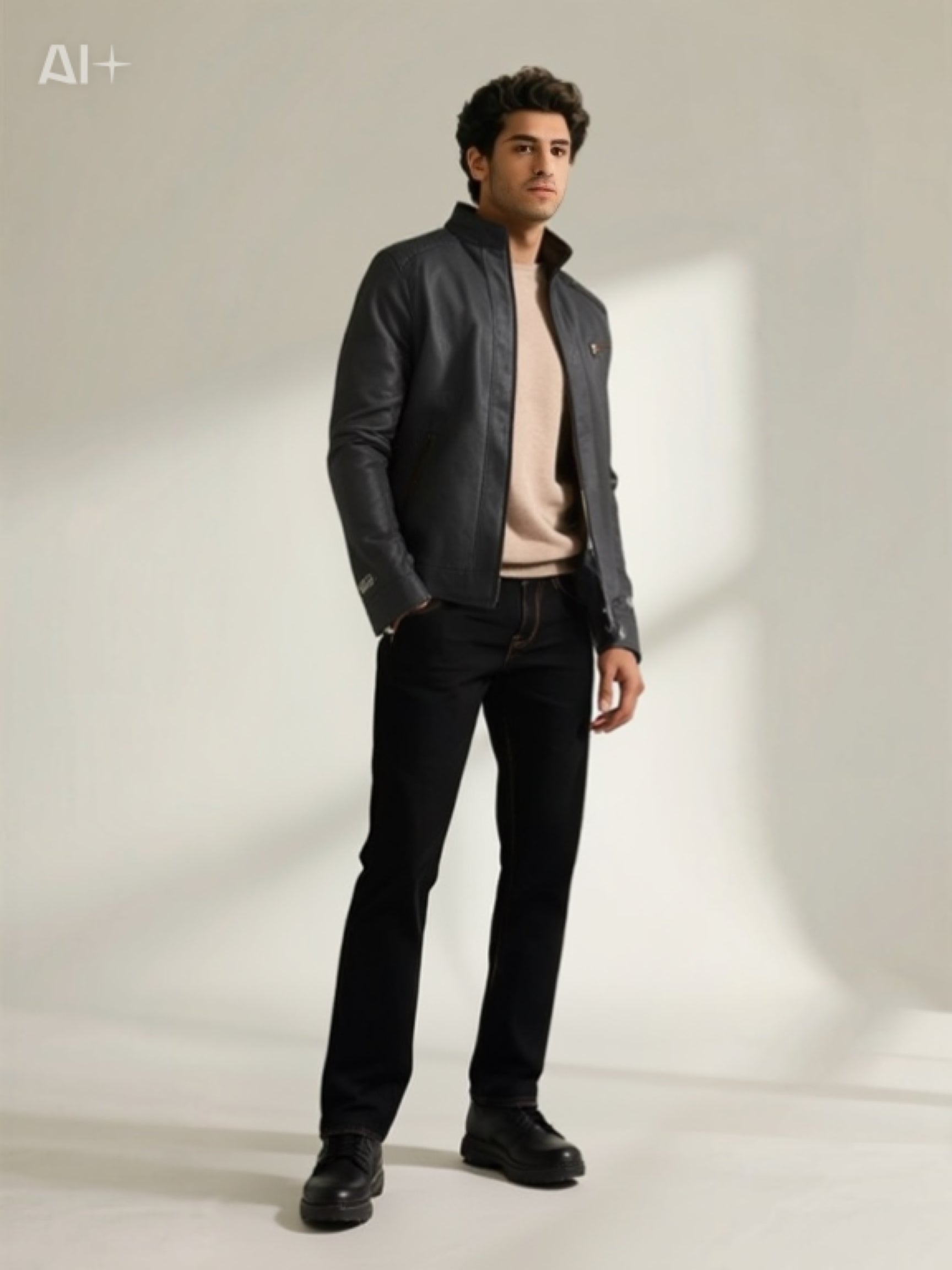 Men’s Punk Motorcycle Leather Jacket – Stand Collar Biker Outerwear