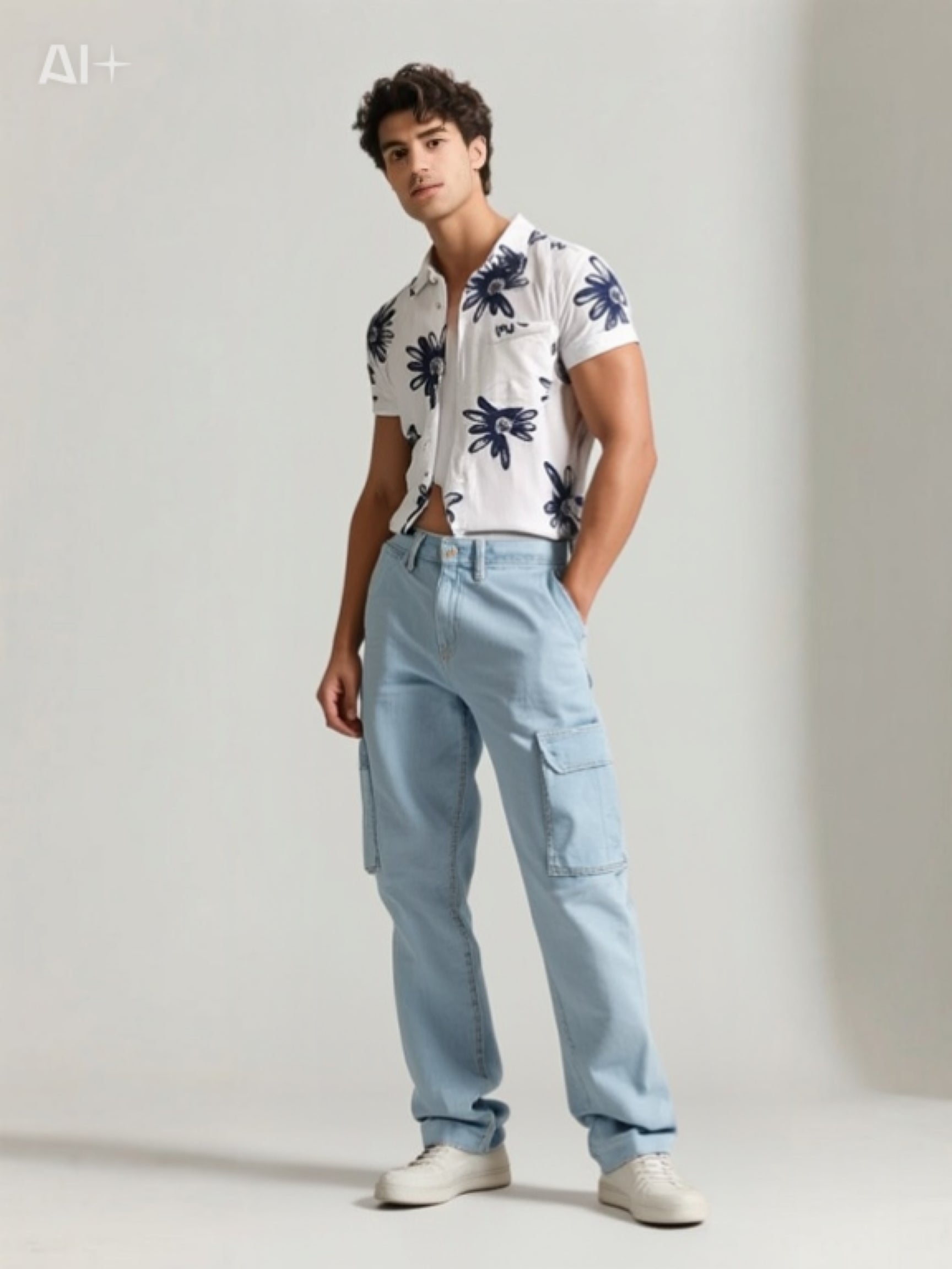 Men’s Japanese Trend Printed Short Sleeve Shirt – Casual Streetwear Top (8286)