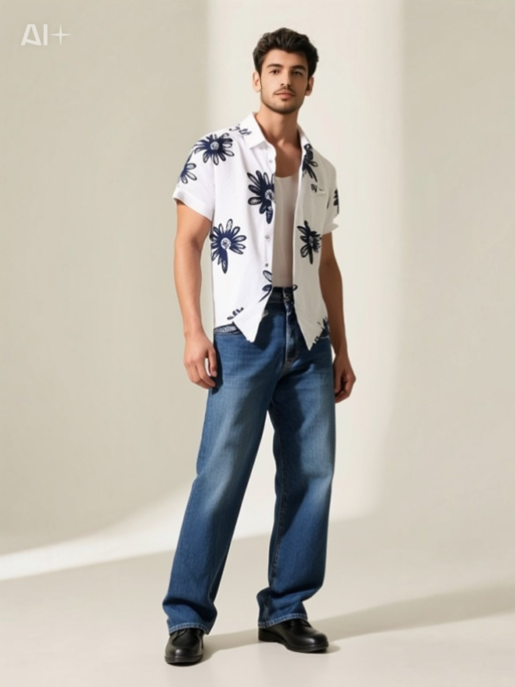 Men’s Japanese Trend Printed Short Sleeve Shirt – Casual Streetwear Top (8286)