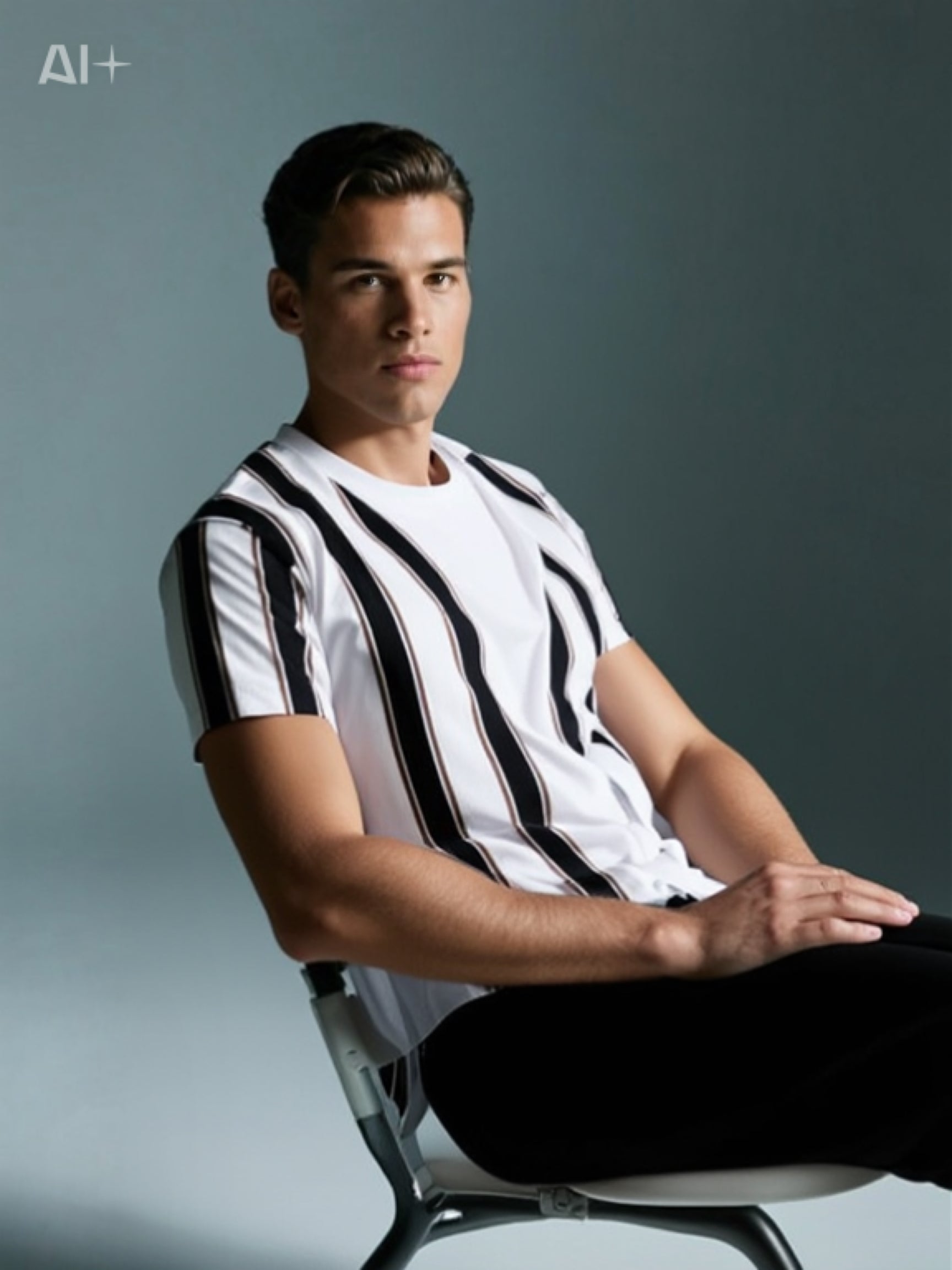 Men’s Color Block Striped 3D Print Short Sleeve T-Shirt – Casual Summer Top