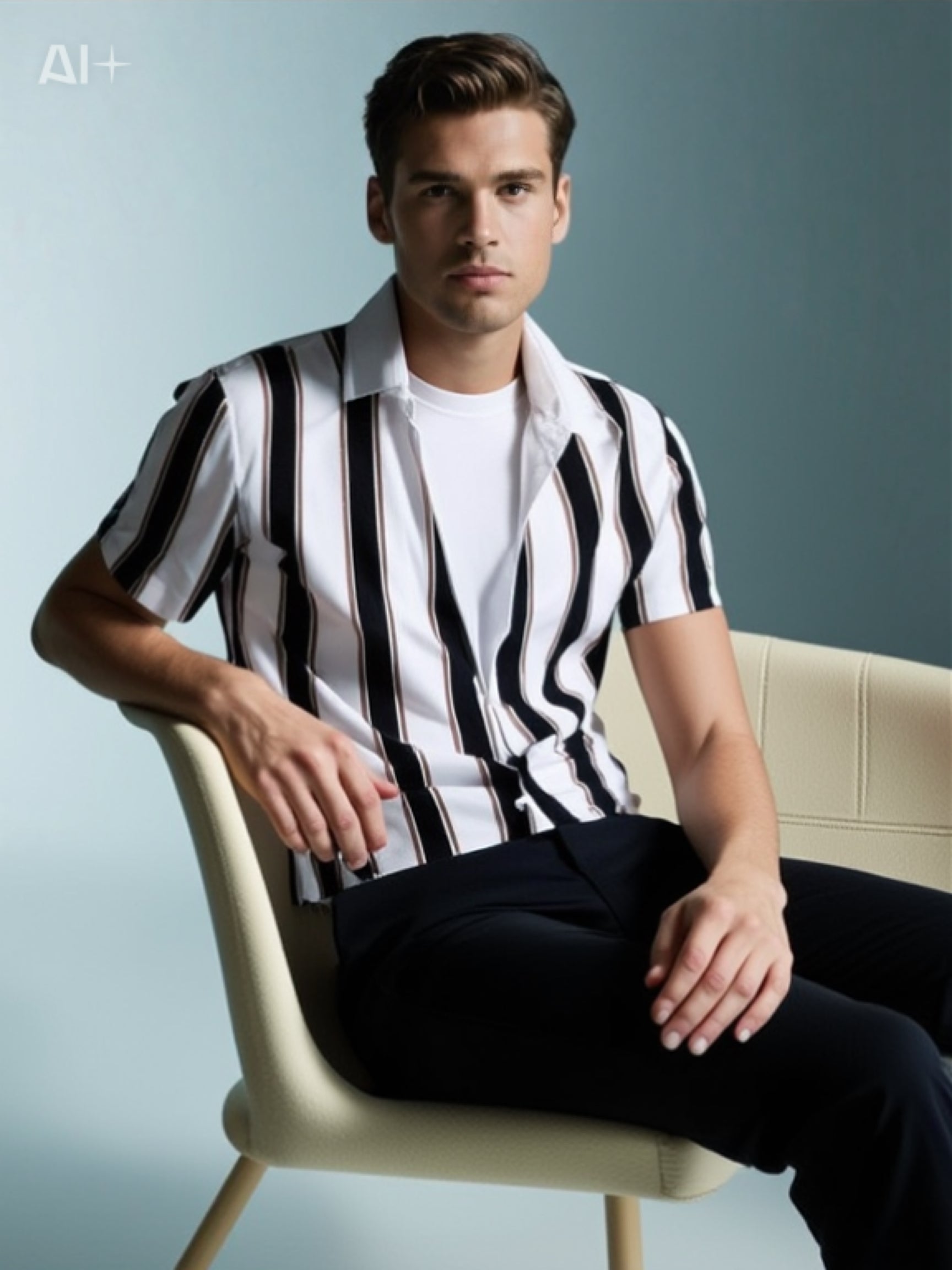 Men’s Color Block Striped 3D Print Short Sleeve T-Shirt – Casual Summer Top