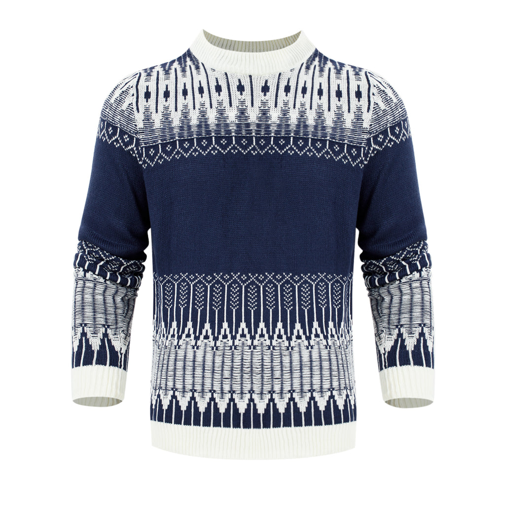 Men’s Patterned Knit Sweater – Long Sleeve Crew Neck Winter Pullover