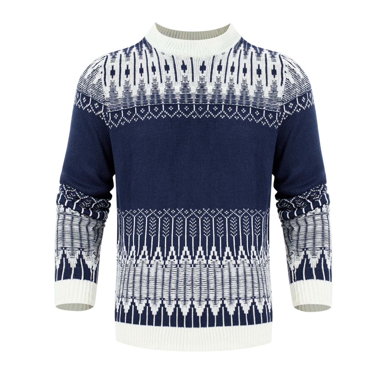 Men’s Patterned Knit Sweater – Long Sleeve Crew Neck Winter Pullover