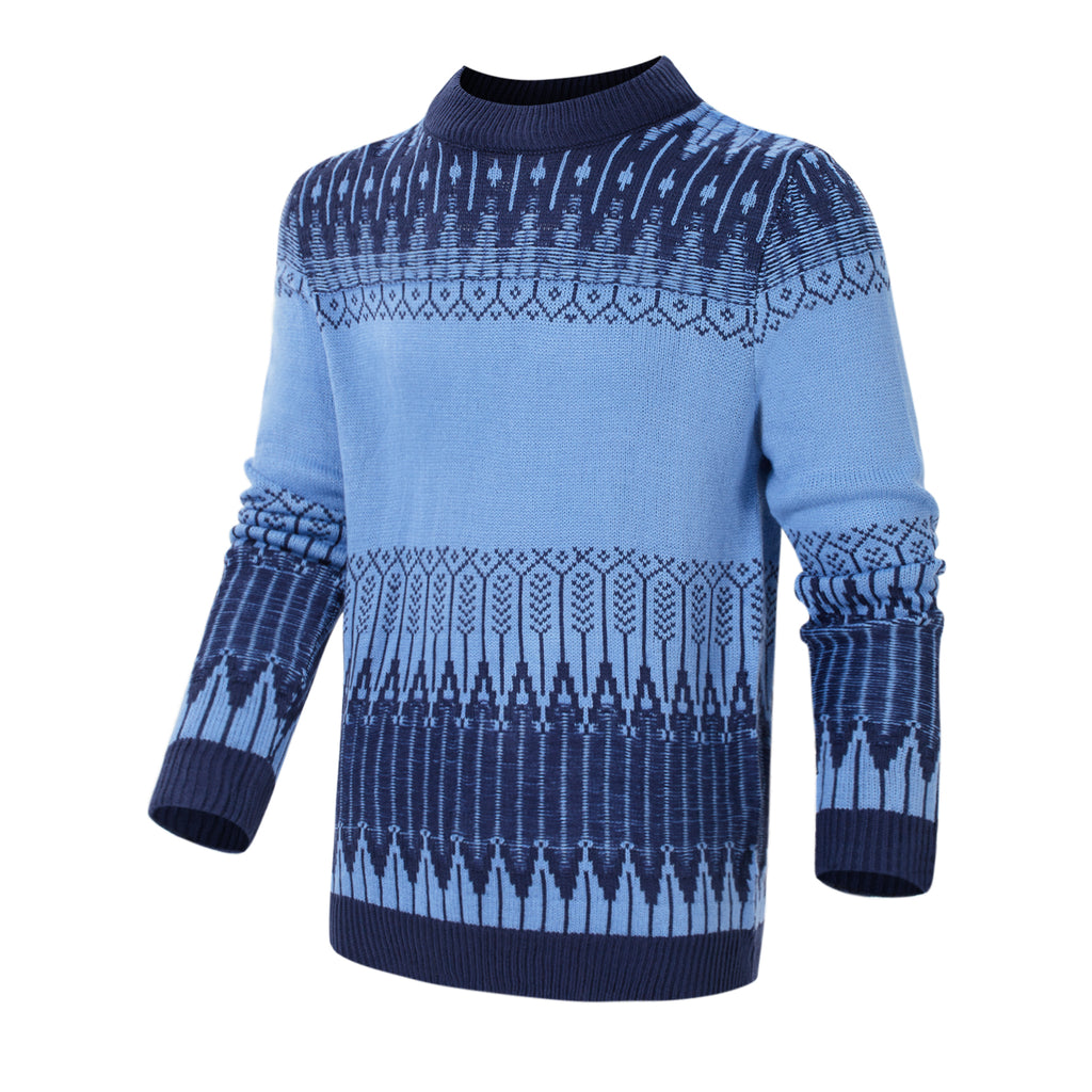Men’s Patterned Knit Sweater – Long Sleeve Crew Neck Winter Pullover