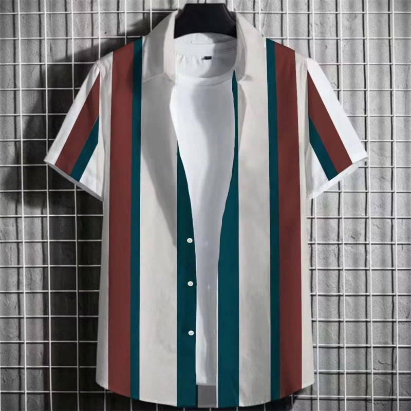 Men’s Color Block Striped 3D Print Short Sleeve T-Shirt – Casual Summer Top