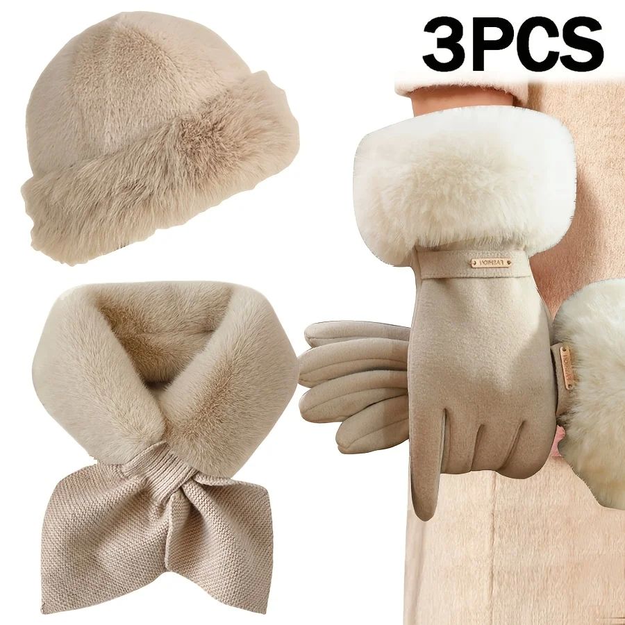 Women’s 3-Piece Winter Warm Glove Set – Touchscreen Cold Weather Gloves