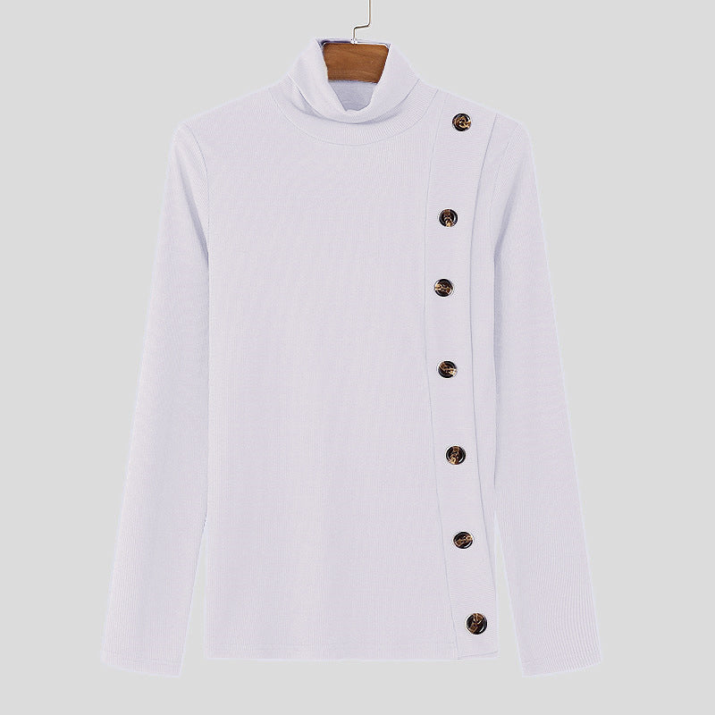Men’s Slim Fit Turtleneck Sweater with Button Detail – Long Sleeve Knit Pullover