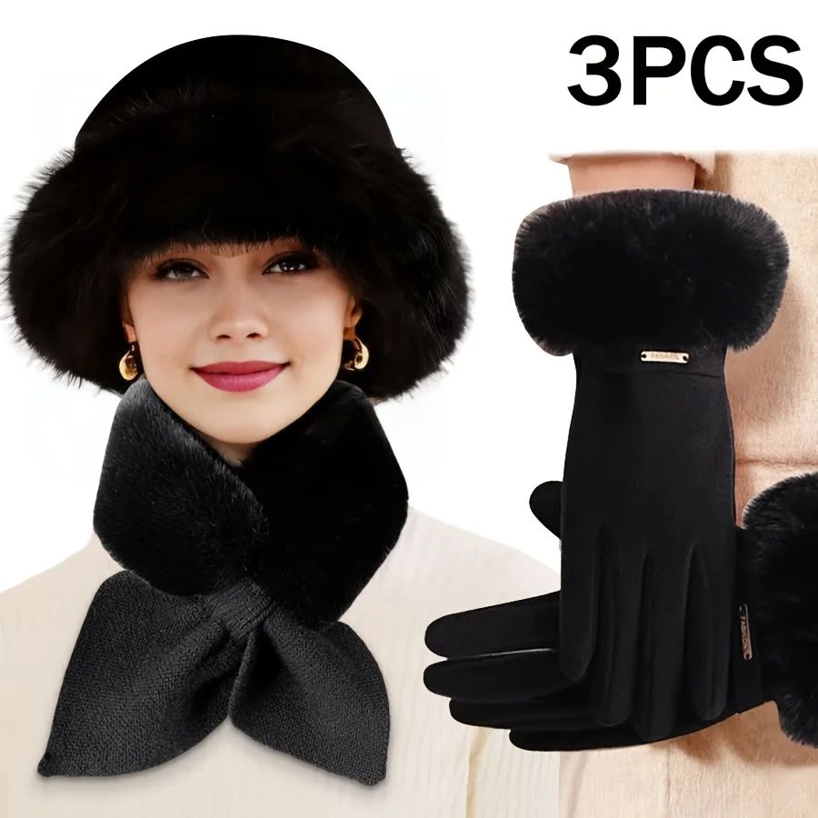 Women’s 3-Piece Winter Warm Glove Set – Touchscreen Cold Weather Gloves